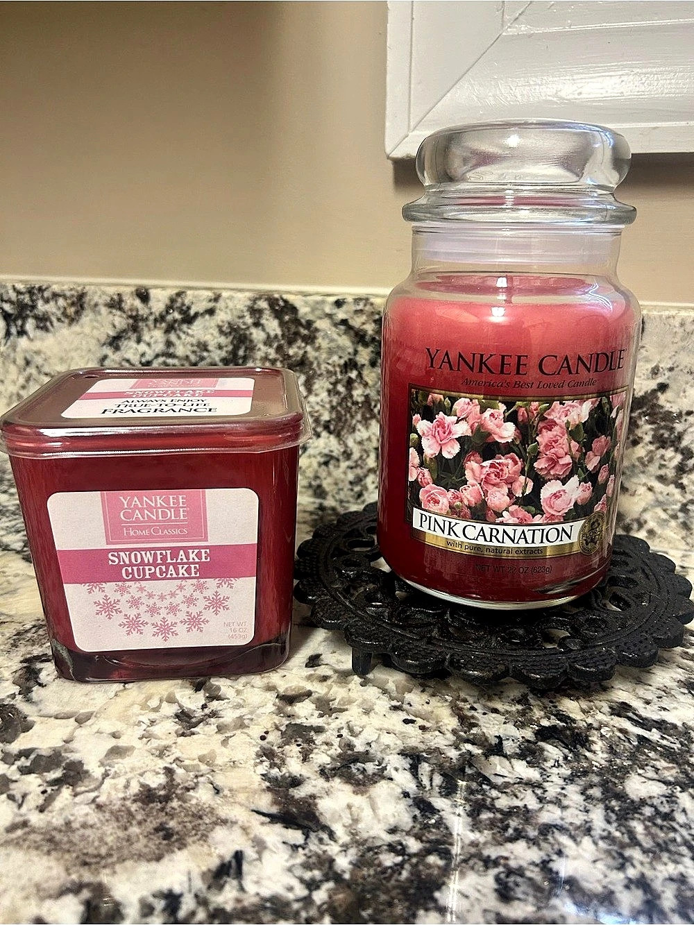 Yankee Candle Pink Carnation and Snowflake Cupcake Jar Both Retired NEW